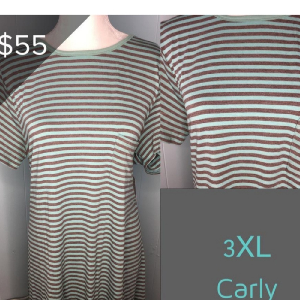 Brand New Lularoe Carly Dress 3X Mint Choc Stripe